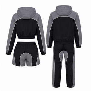 2026 Custom Men Women Hooded <b>Tracksuit</b> Set Grey Black Color Block Sportswear Jogging Suit Streetwear Windbreaker <b>Tracksuit</b> - Product Image 3