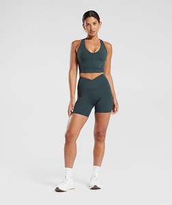 Women's Dark <b>Green</b> Sports Bra And High Waisted Shorts Set With <b>Cropped</b> <b>Top</b> And Minimalist Design For Yoga And Fitness Wear - Product Image 1