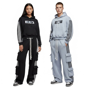 Conjunto de Ropa Deportiva Y2K Personalizada, Sudadera Holgada de Felpa Gruesa y Pantalones Cargo de Pierna Ancha con Múltiples Bolsillos, Venta al Por Mayor - Product Image 1
