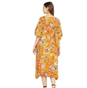 Cotton Printed V-neck Kaftan Formal Maternity Gown Long Robe Night Gown Comfortable Clothing for Women Eco-Friendly A-Line - Product Image 4