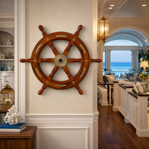 Decoración de Pared con Timón de Barco Náutico de Madera Vintage, Madera de Palisandro Indio, Estilo Costero, Hecho a Mano - Product Image 2