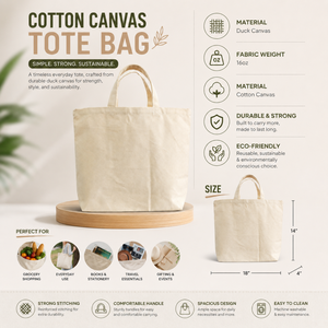 Premium 16oz Heavy Duty Cotton <b>Canvas</b> Tote Bag Reusable Eco Friendly Shopping Grocery Travel Everyday Carry Fashion Long - Product Image 5