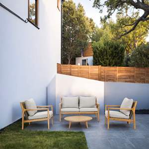 Ensemble de meubles de patio en bois d'acacia 4 pièces pour l'extérieur, résistant aux intempéries, gris et naturel - Comprend un canapé modulable et une table basse - Product Image 1