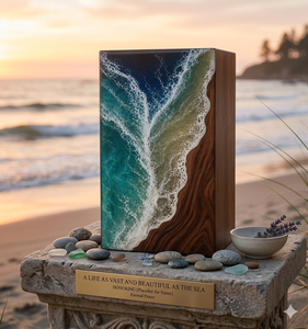 Ocean Wave Resin Urn Wood and Epoxy <b>Memorial</b> <b>Box</b> Cremation Keepsake Container Decorative Ashes Holder - Product Image 3
