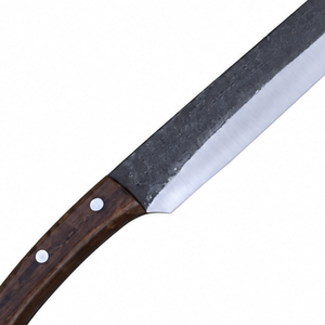 Cuchillo de Carnicero de Hoja Larga con Mango de Madera Marrón Oscuro, Hoja de Acero Negra y Plateada para Cortar Carne y Uso en la Cocina - Product Image 5