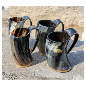 Sleek polished dark horn cup featuring a curved handle and natural <b>grey</b> marbling, available at wholesale prices. - Product Image 2