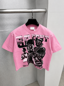 เสื้อยืดกราฟิกทรงครอปวินเทจแบบใหม่ปี 2026 สำหรับผู้ชาย ทรงปกติ ผ้าฝ้ายฟลีซ 100% สตรีทแวร์ พิมพ์ลาย รับผลิตแบบ OEM ODM - Product Image 4