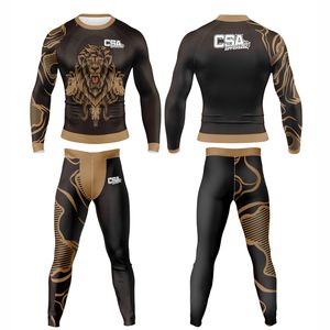 ชุดออกกำลังกาย MMA ขายดี ชุดรัดกล้ามเนื้อ BJJ Rush Guard และกางเกงขาสั้น ผ้าสแปนเด็กซ์สั่งทำพิเศษ พิมพ์ลายแบบ Sublimation ชุดรัดกล้ามเนื้อผู้ชาย - Product Image 1