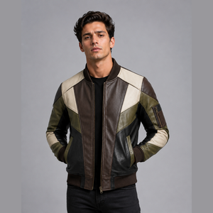 Chaqueta de cuero genuino de cordero marrón para hombre, diseño moderno, con cremallera, manga larga, chaqueta de cuero auténtico para hombre - Product Image 6
