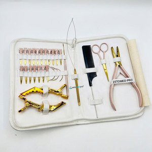 Weft Hair Extension Multi Functional Plier Tools Kit With Scissor, Comb Quick Hair Parting <b>Clips</b> Tools Loop <b>Hook</b> and C Needles - Product Image 1