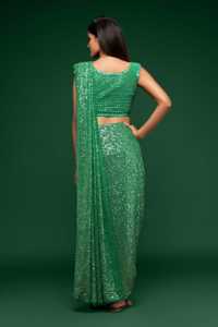 Sari indio de lentejuelas verde brillante de alta calidad con blusa, diseño para bodas y fiestas, venta al por mayor, ropa personalizada a granel - Product Image 4