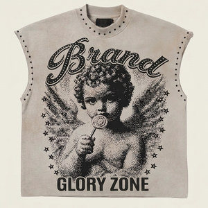 Camiseta sin Mangas con Estampado Gráfico Personalizado, 100% Algodón, Tela Suave, Logotipo Frontal, 220g, Unisex, Estilo Casual Urbano - Product Image 1