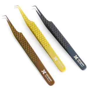 KOUNAIN profesional 90 grados oro Plasma Nano fibra extensión de pestañas pinzas de aislamiento 0,03mm pestañas agarre perfecto inoxidable - Product Image 1