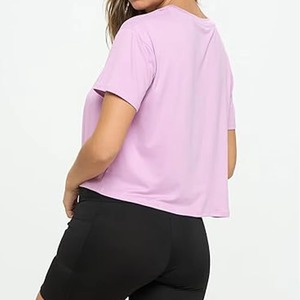 Crop <b>top</b> t-shirt crew neck short sleeve regular fit knitted 100% cotton streetwear quick dry breathable - Product Image 3