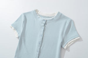 Women's Double-<b>Layered</b> Ribbed Button Cardigan 2026 Pastel Baby Blue Slim Fit Short Sleeve Casual Preppy Summer Knit <b>Top</b> HD - Product Image 3