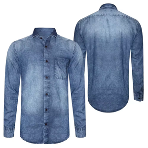 Chemise en jean à manches longues pour homme, effet délavé, style vintage, boutonnée, en coton, décontractée - Product Image 3