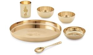 Kansa/Bronze Finish Contemporary Style Solid Pattern Bhojan/Dinner/Thali Set 1 Piece 10 Inch Eco-Friendly Hotel Dinnerware 2 - Product Image 5