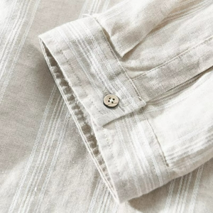 Camisas de Lino para Hombre, Cuello Mandarín, Casual, Holgadas, Manga Larga, a Rayas, Marca Privada, Tela de Lino Puro - Product Image 5