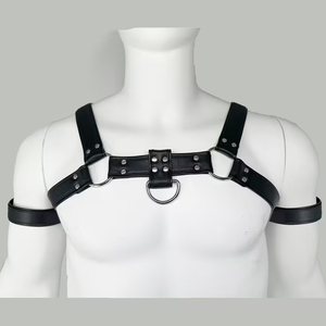 PU Leather Body Harness Set Adjustable Chest Straps Matching Arm Bands <b>Black</b> Punk Rock Style Metal O-<b>Rings</b> Durable Comfortable - Product Image 1