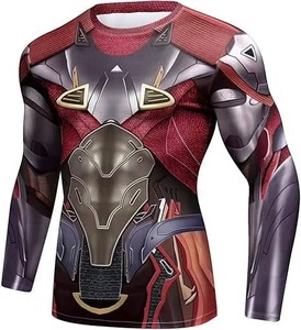 <b>Men's</b> Full Sleeve <b>Compression</b> Rash Guard Black Red Digital Print Quick Dry Spandex Polyester UPF50+ Eco-Friendly Breathable - Product Image 4