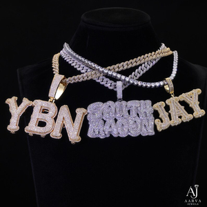 Collar con Colgante de Letra en Color Plateado, con Moissanita, para Estilo Urbano, Hiphop, Fiestas, Unisex - Product Image 2