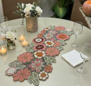 Handmade Eco-Friendly Lightweight Durable Adjustable Luxury Embedded Customized Shape <b>Teal</b> Floral Design <b>Table</b> <b>Runner</b> Mats Pads - Product Image 2