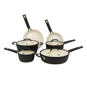 Set di Pentole in Ceramica Antiaderente 10 Pezzi Nero in Alluminio Pressofuso Compatibile con Induzione Durevole ed Ecologico Modello D0100XFASTY - Product Image 1