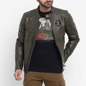 Blouson en cuir décontracté pour homme, respirant, pour l'extérieur, avec col montant, fermeture éclair frontale et logo sur le devant – Vente en gros - Product Image 4