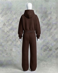 Unisex <b>Brown</b> Hooded 2-in-1 Printed Tracksuit Set Full Length Sweatshirt <b>Jogger</b> Pants Solid Color Casual Wear 100% Polyester - Product Image 5