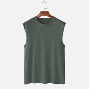 Men <b>Sleeveless</b> Tank Top Solid Color O-Neck Casual Knitted Athletic Shirt for Gym Workout Fitness Training Activewear - Product Image 1