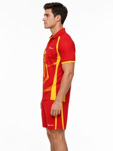 Ensemble de polos pour hommes à imprimé squelette rouge et jaune, séchage rapide, tenue sportive d'été avec logo sur le devant, ensembles de polos pour hommes en vente - Product Image 5