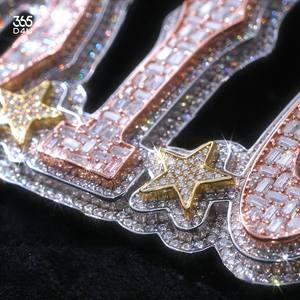 Pendentif personnalisé Hip Hop pour homme en argent sterling 925 avec lettres, chiffres, nom, initiale ou logo, serti de diamants Moissanite VVS - Product Image 6