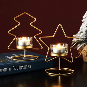 Golden Geometric Wire Tea Light Holders Star & <b>Tree</b> Design Metal Candle <b>Stand</b> For Christmas Tabletop Decoration And Gifting - Product Image 1