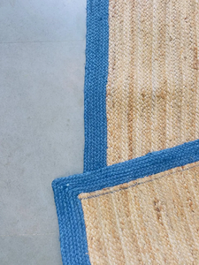 Rustic Blue Border Jute <b>Runner</b> <b>Rug</b> Natural Beige Handwoven Natural Fiber Boho Farmhouse Entryway Hallway Handmade Floor Carpet - Product Image 6