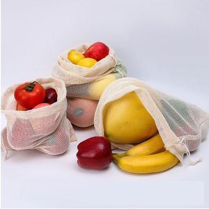 Bolsa de Malla de Algodón Orgánico con Cordón, Color Beige, Ecológica, con Logotipo Personalizado, Venta al Por Mayor de Fábrica, 15*18cm, para Frutas y Verduras - Product Image 1