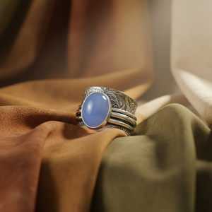 Sky Glow Natural Blue Chalcedony <b>Ring</b> Handmade Silver Plated Boho Statement Gemstone Jewelry for Women <b>Men</b> - Product Image 5
