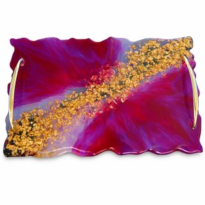 Handmade Luxury Epoxy Resin Serving <b>Storage</b> <b>Tray</b> with Gold Metal Handles Decorative Breakfast Coffee Table <b>Tray</b> Vanity Organizer - Product Image 5