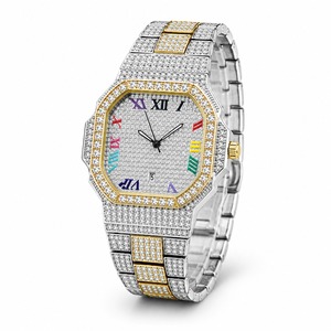 Reloj de Lujo Unisex con Incrustaciones de Diamantes, Caja de Acero Inoxidable, Esfera Analógica, Cristal de Zafiro, Visualización de Fecha, Caja Poligonal de 41 mm, Cuarzo - Product Image 3