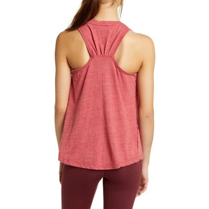Women's <b>Red</b> Ruched Back Knitted Tank <b>Top</b> Casual Breathable 100% Cotton Solid Color O-Neck Collar Anti-Pilling 220g Fabric - Product Image 1