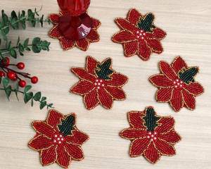 Handmade Knitted Embroidered Floral Pattern Coasters Eco-Friendly Polyester/Cotton Customizable Set of 4 for Home & Hotel Use - Product Image 2