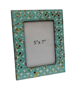 Cadre photo en mosaïque de verre fait main 5x7 pouces, bleu vert turquoise, rectangulaire - Product Image 3
