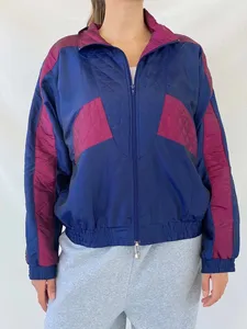 Veste de sport pour femme, coupe racer, color block, bleu marine et rouge, avec fermeture éclair, imperméable, softshell, coupe-vent, en polyester, pour l'automne et les tenues décontractées - Product Image 5