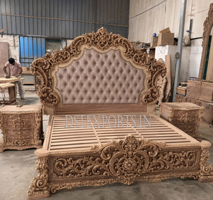 Colección de Dormitorio Royal Aurelia Palace, Cama King Size de Madera de Teca Tallada a Mano en Oro Antiguo con Mesitas de Noche a Juego, Juego de Muebles - Product Image 6