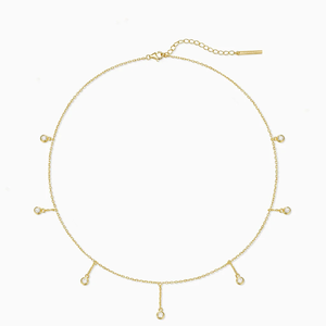 Collier délicat minimaliste à maillons goutte d'eau, effet superposé, avec diamant de laboratoire 0,35 carats (couleur E, pureté VVS1) en or massif 14 carats - Product Image 2
