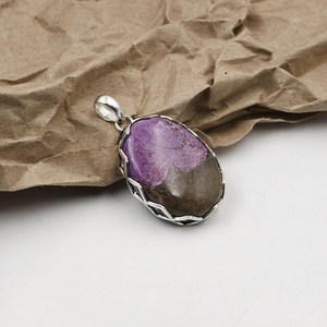 Purpurite Gemstone Vintage Gold Plated Sterling Silver Pendant Designer Engagement Jewelry Statement Gift for Her Wholesale - Product Image 2