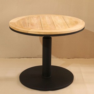 Industrial Elegance <b>Round</b> <b>Dining</b> <b>Table</b> Dia. 97 x H 74 cm with <b>Solid</b> Teak <b>Wood</b> Top and Powder Coated Metal Legs for <b>Dining</b> Room - Product Image 1