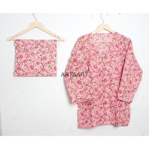High Quality Summer Autumn 100% Cotton <b>Pajama</b> Set Quick Dry Breathable Lounge Wear Comfortable floral Print Wholesale for Spring - Product Image 3