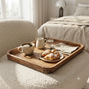 Plateau de service en bois artisanal, grand plateau rectangulaire pour nourriture, café, thé, petit-déjeuner, style rustique, pour la maison, le restaurant, l'hôtel, la table - Product Image 4