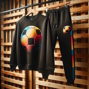 Survêtements d'hiver en coton personnalisés pour hommes, ensemble 2 pièces avec pantalon évasé et sweat à capuche, motif lettres, design 2-en-1 - Product Image 1
