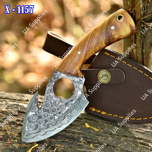 Couteau de chasse et de camping EDC en acier Damas forgé à la main, personnalisable, avec trou pour le pouce et crochet de dépecage, support OEM/ODM, vente en gros - Product Image 3